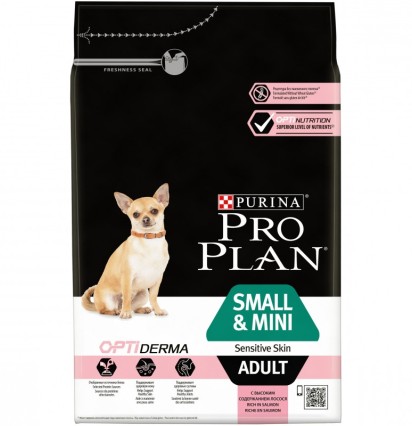 Pro Plan OptiDerma Small and Mini Adult сухой корм для взрослых собак мелких и карликовых пород с чувствительной кожей с лососем и рисом 7 кг.
